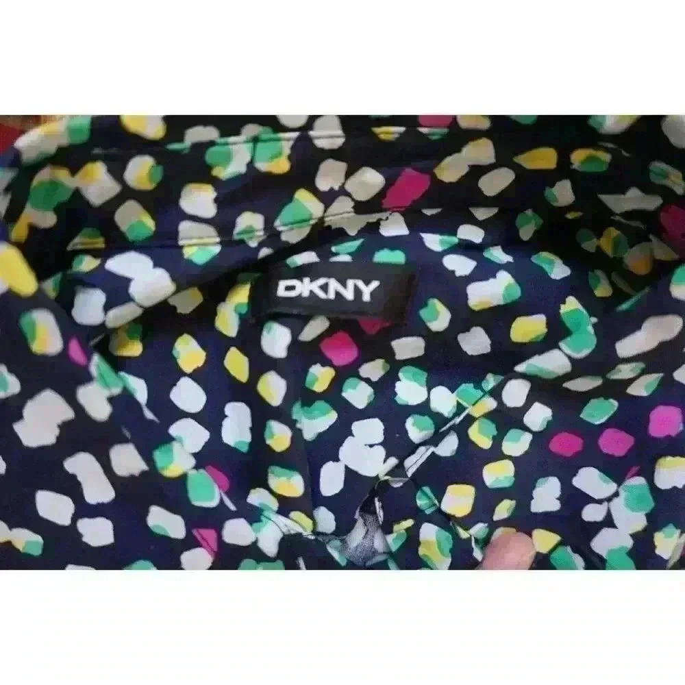 DKNY Drop Waist Printed Cotton Poplin Shirt Dress - Size 10 - Picture 4 of 16